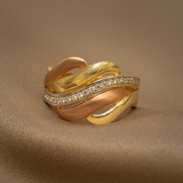   Gyűrű, Sárga és Vörös Arany, Cirkónia kővel díszítve, 54-es