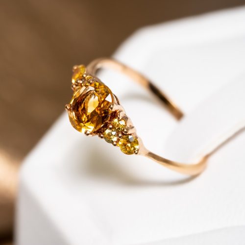 Gyűrű, Arany, Zafír kővel 0,14ct, Füst kvarc kővel 0,45ct, 49-es